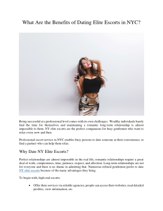 What Are the Benefits of Dating Elite Escorts in NYC