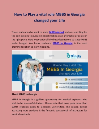 How to Play a vital role MBBS in Georgia changed your Life