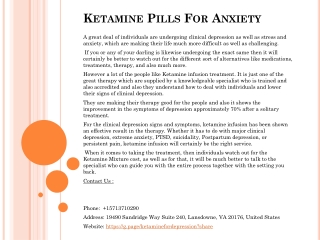 Ketamine Pills For Anxiety