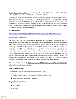 Cyanate Ester Resins Market