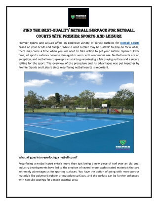 Find the Best-Quality Netball Surface for Netball Courts with Premier Sports and Leisure