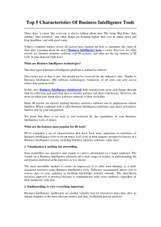 Top 5 Characteristics Of Business Intelligence Tools