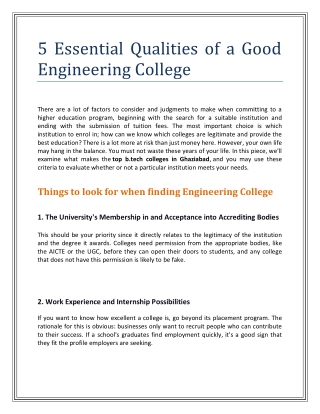 5 Essential Qualities of a Good Engineering College
