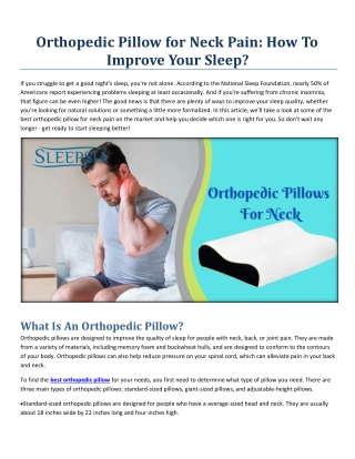 Orthopedic Pillow for Neck Pain- How To Improve Your Sleep