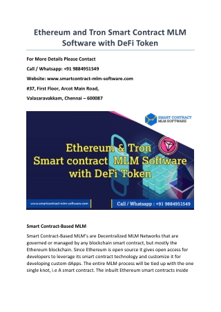 Ethereum and TRON Smart Contract MLM Software with DeFi Token