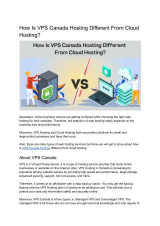 How is VPS Canada Hosting different from Cloud Hosting?