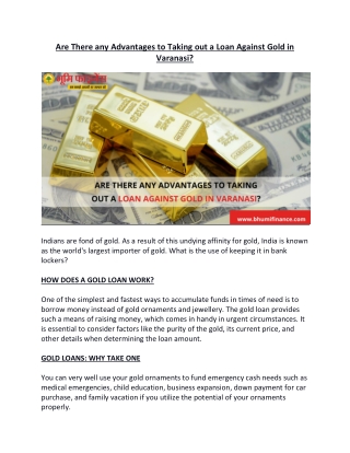Are There any Advantages to Taking out a Loan Against Gold in Varanasi