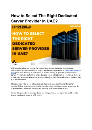 How to Select The Right Dedicated Server Provider in UAE_