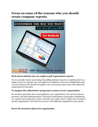Focus on some of the reasons why you should create company reports
