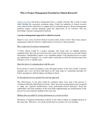 [11th Aug Why is Project Management essential in Clinical Research]