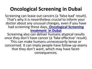 Oncological Screening in Dubai