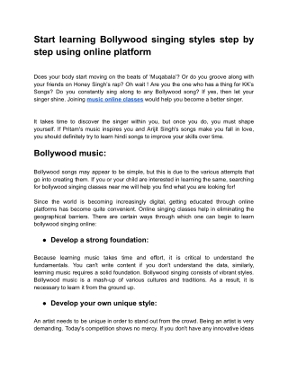 Start learning Bollywood singing styles step by step using online platform