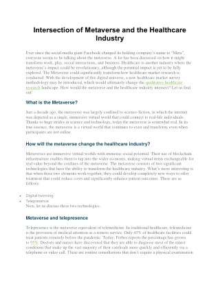 Intersection of Metaverse and the Healthcare Industry