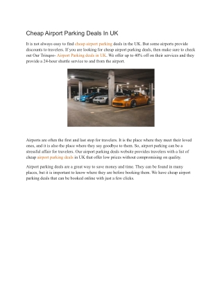 Cheap Airport Parking Deals In UK