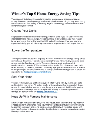 Winter's Top 5 Home Energy Saving Tips