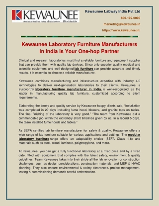 Kewaunee Laboratory Furniture Manufacturers in India is Your One-hop Partner