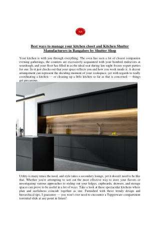 Best ways to manage your kitchen closet and Kitchen Shutter Manufacturers in Bangalore by Shutter Shop
