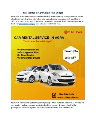 Taxi Service in Agra within Your Budget