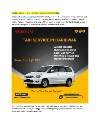 Cab Service and Hire Car Rental in Haridwar from Chiku Cab