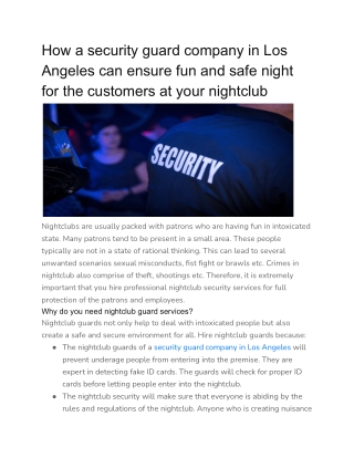 How a security guard company in Los Angeles can ensure fun and safe night for the customers at your nightclub