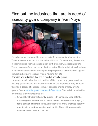 Find out the industries that are in need of asecurity guard company in Van Nuys