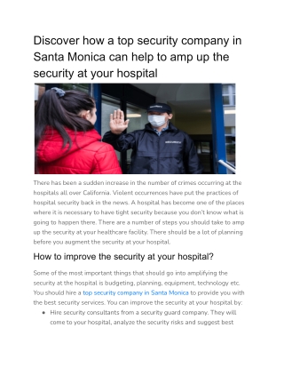 Discover how a top security company in Santa Monica can help to amp up the security at your hospital