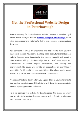 Get the Professional Website Design in Peterborough