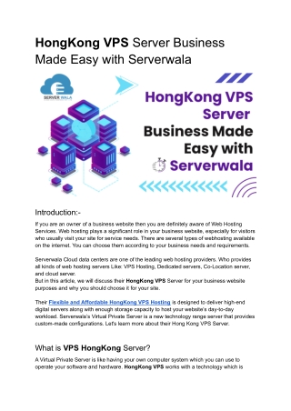 Introducing Serverwala’s HongKong VPS Server Business Made Easy
