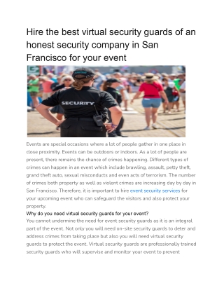 Hire the best virtual security guards of an honest security company in San Francisco for your event