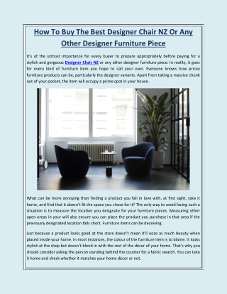 How To Buy The Best Designer Chair NZ Or Any Other Designer Furniture Piece