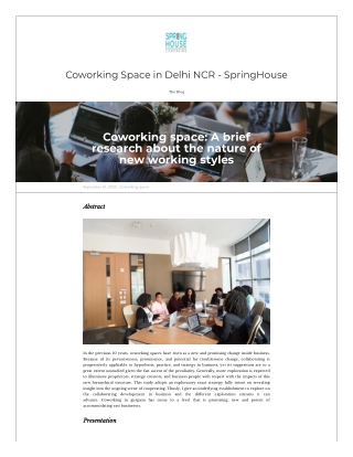 Coworking space A brief research about the nature of new working styles