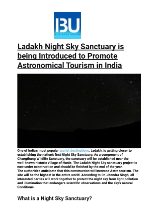 Ladakh Night Sky Sanctuary is being Introduced to Promote Astronomical Tourism in India