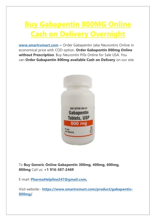 Gabapentin 800MG Cash on Delivery || Purchase Gabapentin Online via Paypal