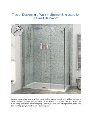 Tips of Designing a Walk in Shower Enclosure for a Small Bathroom