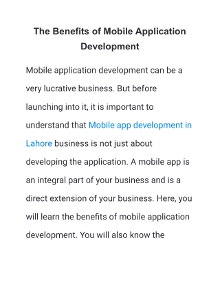 The Benefits of Mobile Application Development