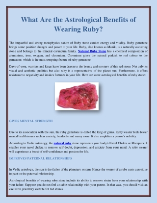 What Are the Astrological Benefits of Wearing Ruby?