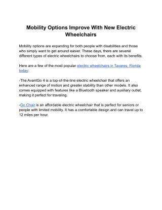 Mobility Options Improve With New Electric Wheelchairs