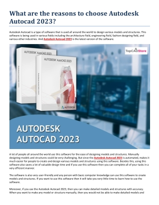 What are the reasons to choose Autodesk Autocad 2023