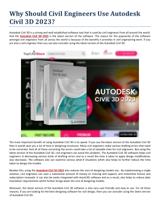 Why Should Civil Engineers Use Autodesk Civil 3D 2023