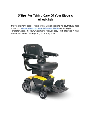5 Tips For Taking Care Of Your Electric Wheelchair