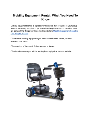 Mobility Equipment Rental: What You Need To Know