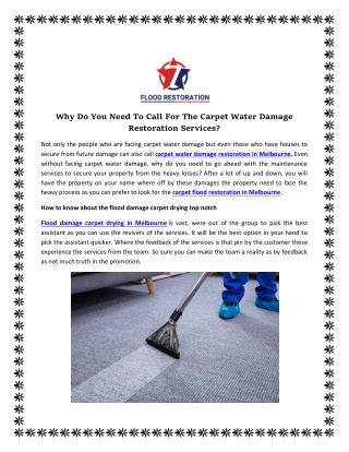 Why Do You Need To Call For The Carpet Water Damage Restoration Services