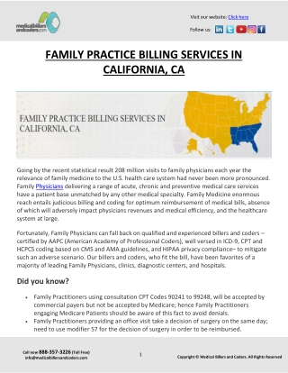 FAMILY PRACTICE BILLING SERVICES IN CALIFORNIA, CA