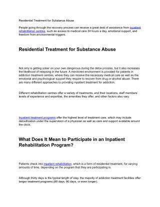Residential Treatment for Substance Abuse