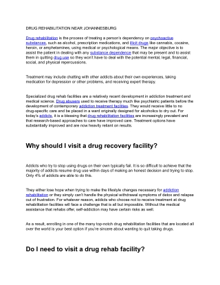 DRUG REHABILITATION NEAR JOHANNESBURG
