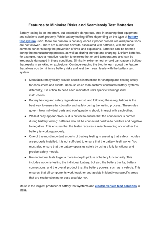 Features to Minimise Risks and Seamlessly Test Batteries