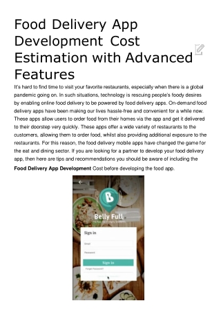 Food Delivery App Development Cost