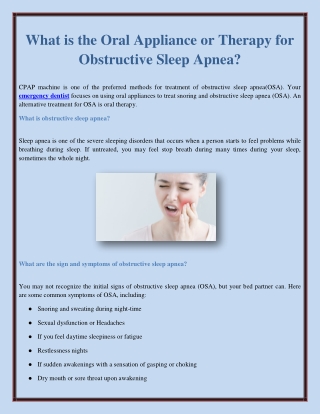 What is the Oral Appliance or Therapy for Obstructive Sleep Apnea?
