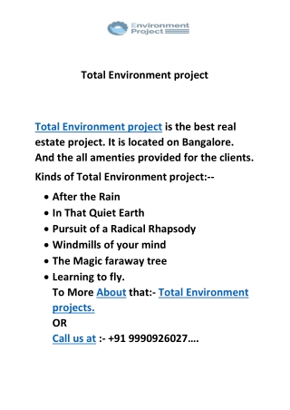 Total Environment Project | Total Environment properties | Total Environment |