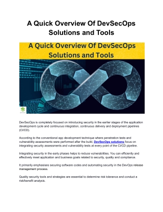 A Quick Overview Of DevSecOps Solutions and Tools